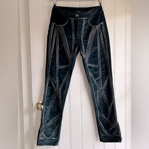 CHANEL embroidered dark green velvet pants. Vintage, unworn. French sz 38, 28”